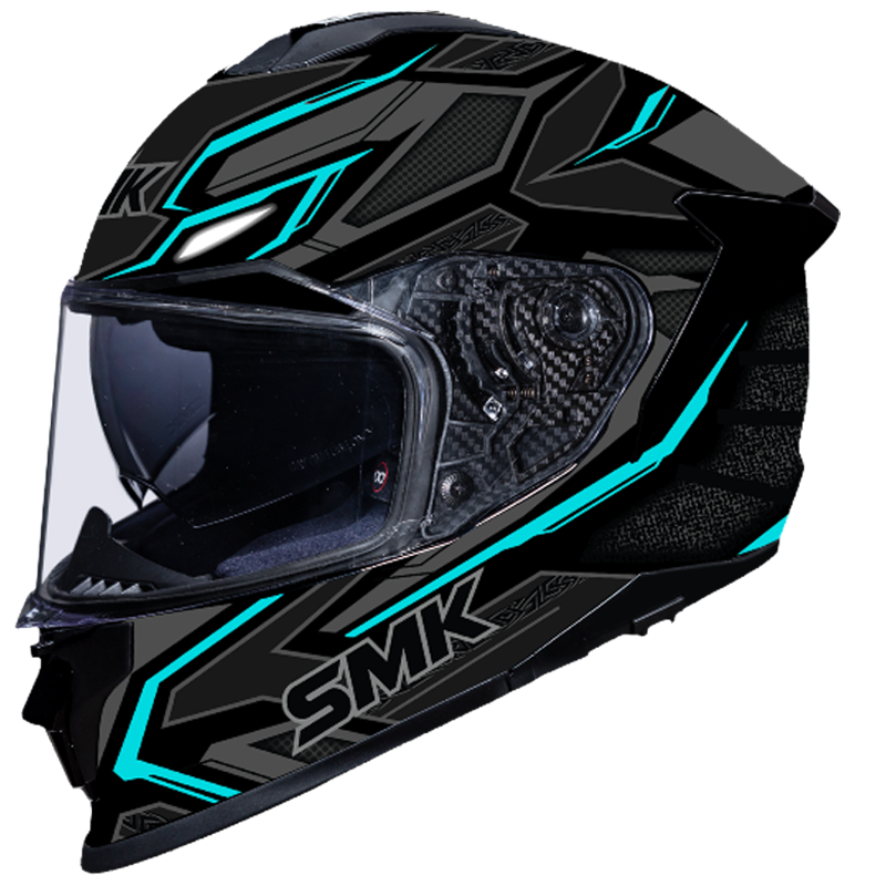 SMK Titan Panther Gloss Black Grey Blue (GL265) Helmet