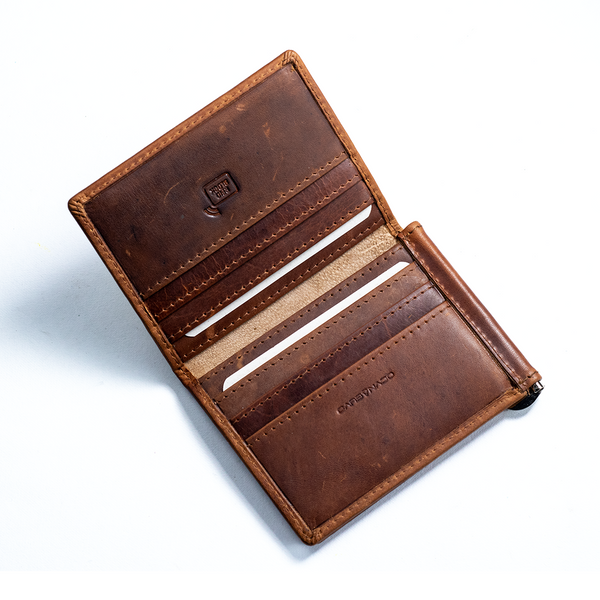 CARBONADO Tri Fold Money Clip Wallet (Brown)