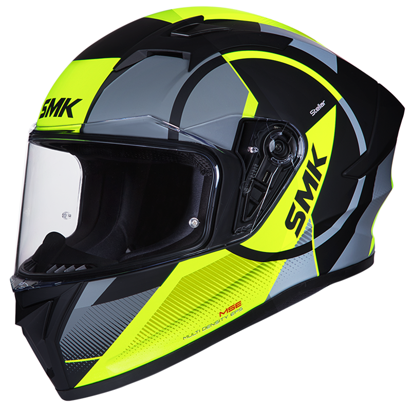 SMK Stellar Sports Faro Gloss Black Grey Yellow (GL264) Helmet