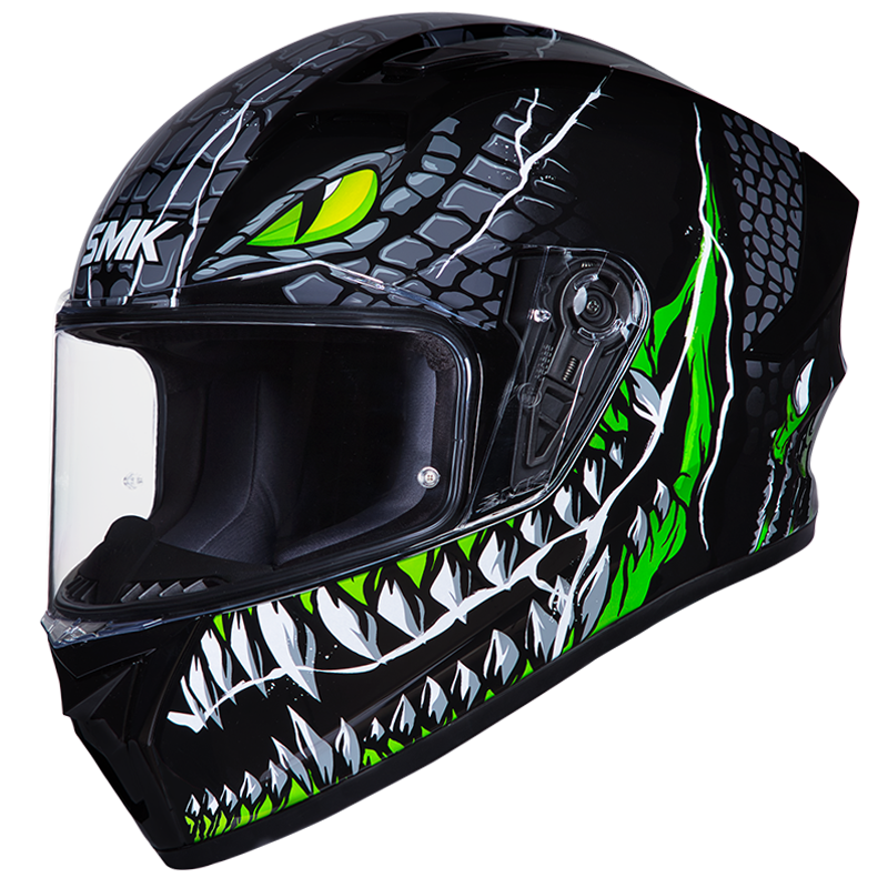 SMK Stellar Sports Taotei Gloss Black Grey Green (GL268) Helmet
