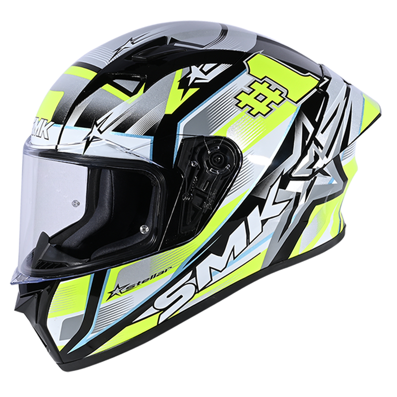 SMK Stellar Sports Uno Gloss Black White Yellow (GL214) Helmet