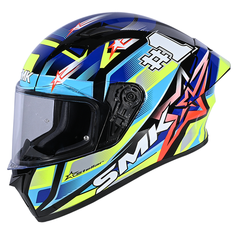 SMK Stellar Sports Uno Gloss Black Blue Yellow (GL254) Helmet