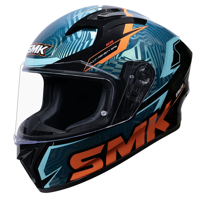 SMK Stellar Sports Fury Gloss Black Blue Orange Chameleon (GL257C) Helmet