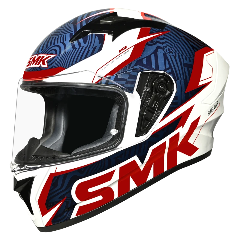 SMK Stellar Sports Fury Gloss White Blue Red (GL153) Helmet