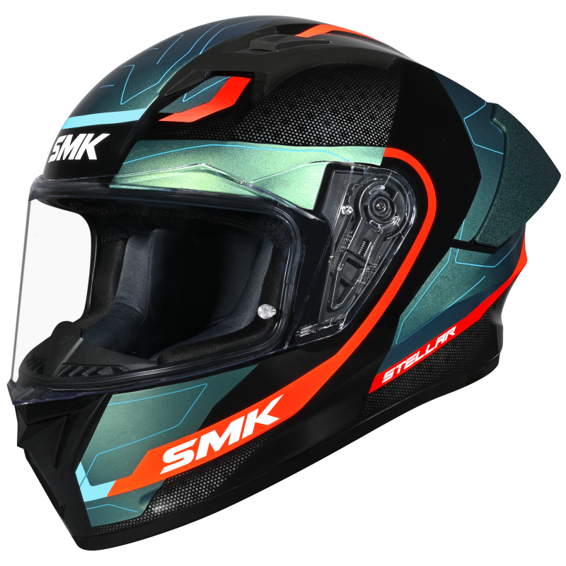 SMK Stellar Sports Flight Gloss Black Blue Orange Chameleon (GL257C) Helmet
