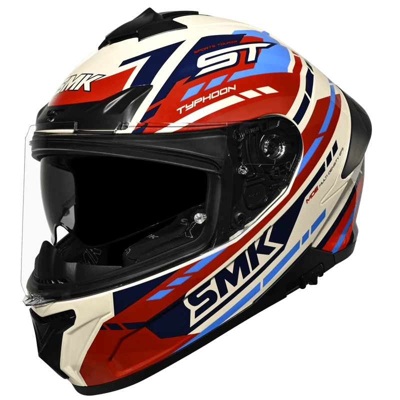 SMK Typhoon Sports Tourer Gloss White Red Blue (GL135) Helmet