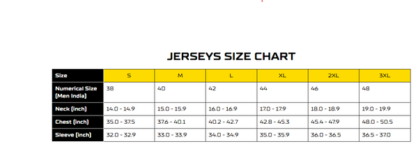 Jersey Size Charts