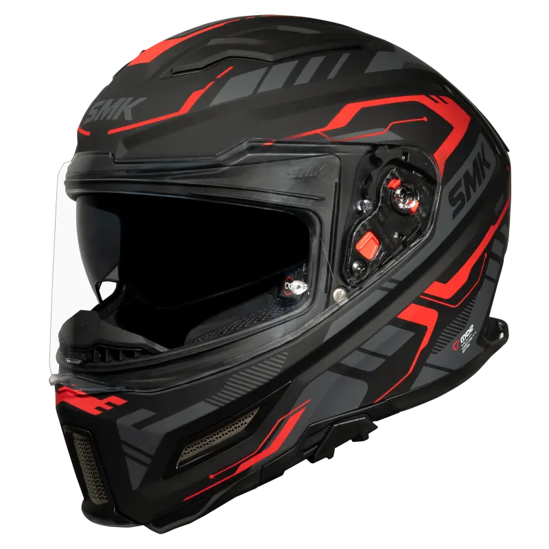 SMK Agnar Tektron Gloss Black Grey Red (GL263) Helmet