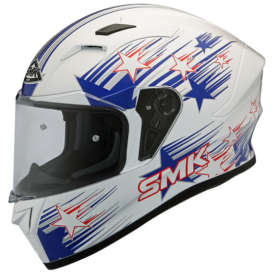 SMK Stellar Rain Star Gloss White Blue (GL153), Full Face Helmets, SMK, Moto Central