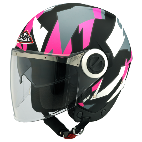 SMK Swing Ace Black Grey Fluorescent Pink Matt (MA269), Open Face Helmets, SMK, Moto Central