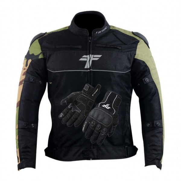 Tarmac One III Level 2 Riding Jacket (Black Army Camo Olive Green ) + Combo Offer FREE Tarmac Tex Gloves (Black)