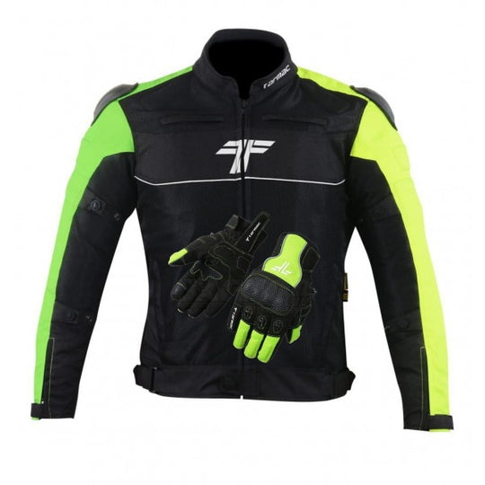 Tarmac One III Level 2 Riding Jacket (Black Green Fluro) + Combo Offer FREE Tarmac Tex Gloves (Green)