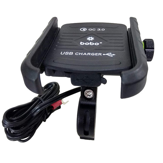 BOBO BM1 Jaw Grip Bike Phone Holder (with fast USB QC3.0 charger) Motorcycle Mobile Mount