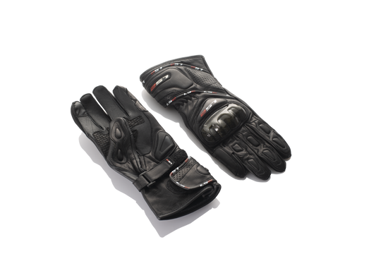 LS2 Full Gauntlet Leather Gloves with Carbon Fiber (Black) (LS2-09)