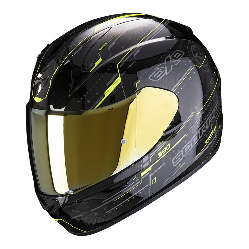 SCORPION EXO-390 Beat Gloss Black Neon Yellow Helmet, Full Face Helmets, Scorpion Exo, Moto Central