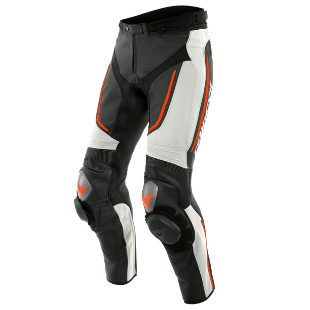 Dainese Alpha Perforated Leather Pants White Black Fluro Red