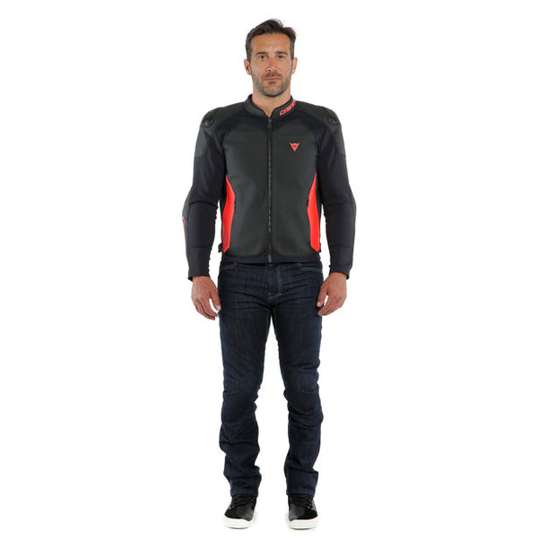 Dainese Intrepia Perf. Leather Jacket (Black Black Matt Fluro Red