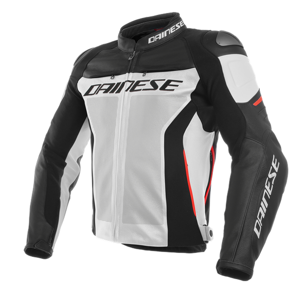 Dainese Racing Perforated Leather Jacket White Black Red