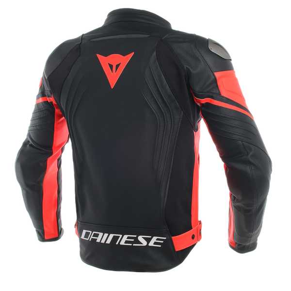 Dainese Racing Perforated Leather Jacket Black Black Fluro Red