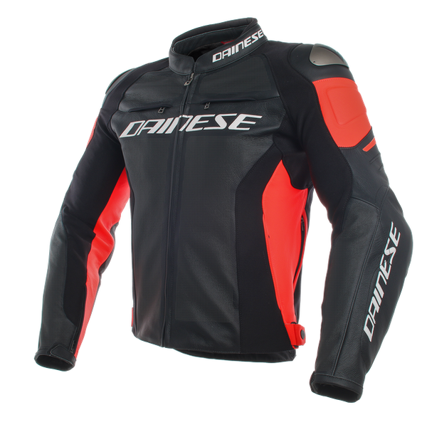 Dainese Racing 3 Perforated Leather Jacket Black Black Fluro Red 