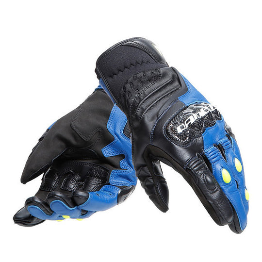Dainese Carbon 4 Short Leather Gloves (Racing Blue Black Fluro Yellow)