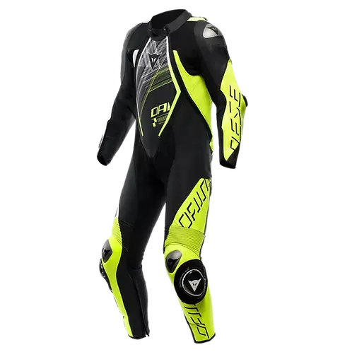 Dainese Audax D Zip Men One Piece Motorcycle Perforated Leather Suit (Black Yellow Fluro White)