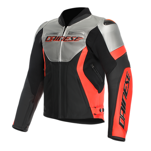 Dainese Racing 5 Leather Jacket (Silver Black Red Fluo)