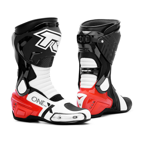 Tiger Racing XONE PRO Riding Boots (Black White Red)