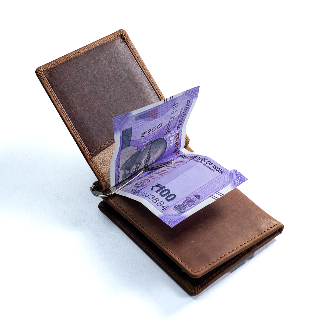 CARBONADO Tri Fold Money Clip Wallet (Brown)