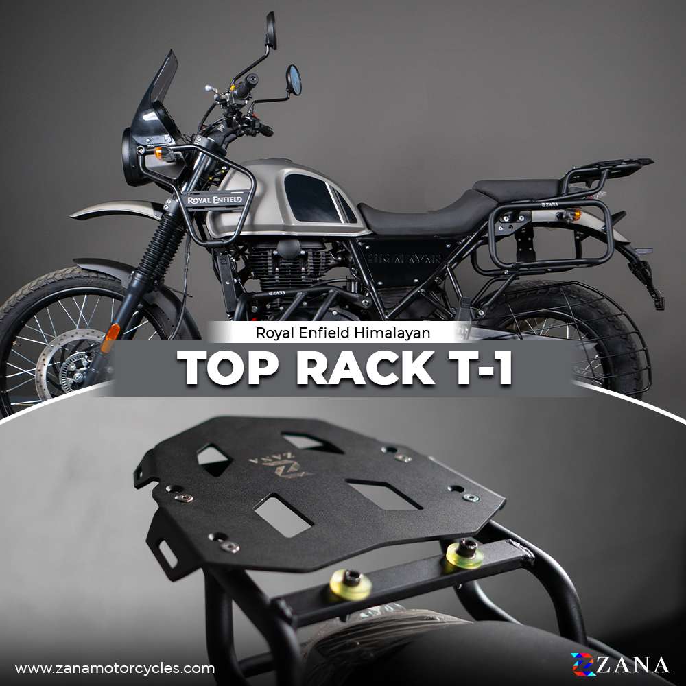 ZANA TOP RACK WITH ALUMINIUM TEXTURE MATT BLACK PLATE T-1 COMPATIBLE WITH PILLION SCRAM 411 (2022) /HIMALAYAN BS6 / HIMALAYAN (2016-2020) (ZI-8038)