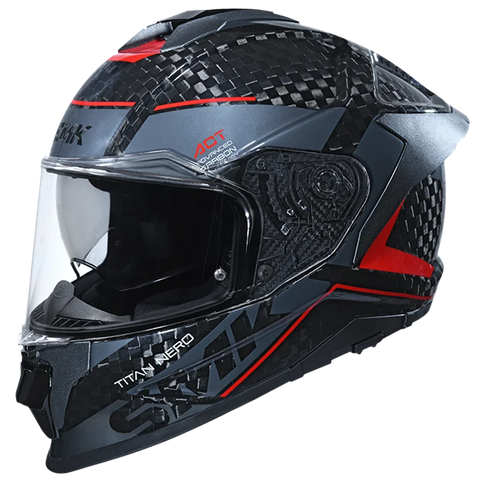 SMK Titan Carbon Nero Gloss Black Grey Red (GL263) Helmet