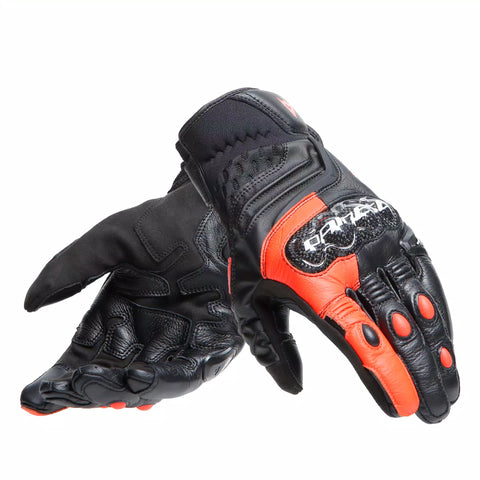 Dainese Carbon 4 Short Leather Gloves (Black Fluro Red) - Moto Central