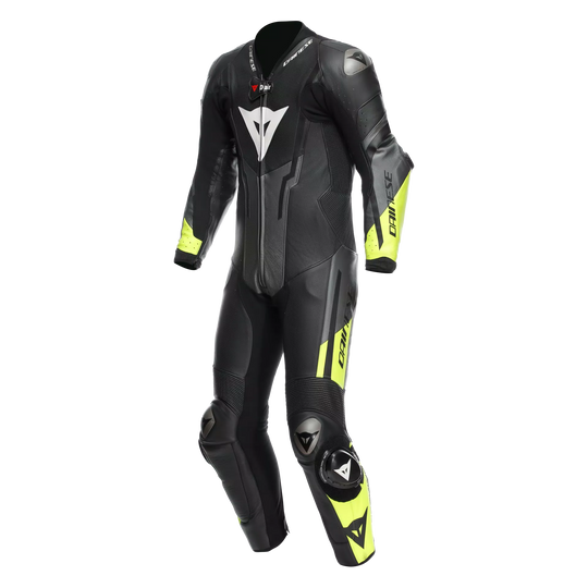 Dainese Misano 3 D Air Men One Piece Motorcycle Perforated Leather Suit (Black Anthracite Fluro Yellow)