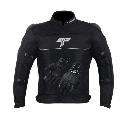 Tarmac One III Riding Jacket Black with SafeTech Protectors + Combo Offer FREE Tarmac Tex Gloves (Black)