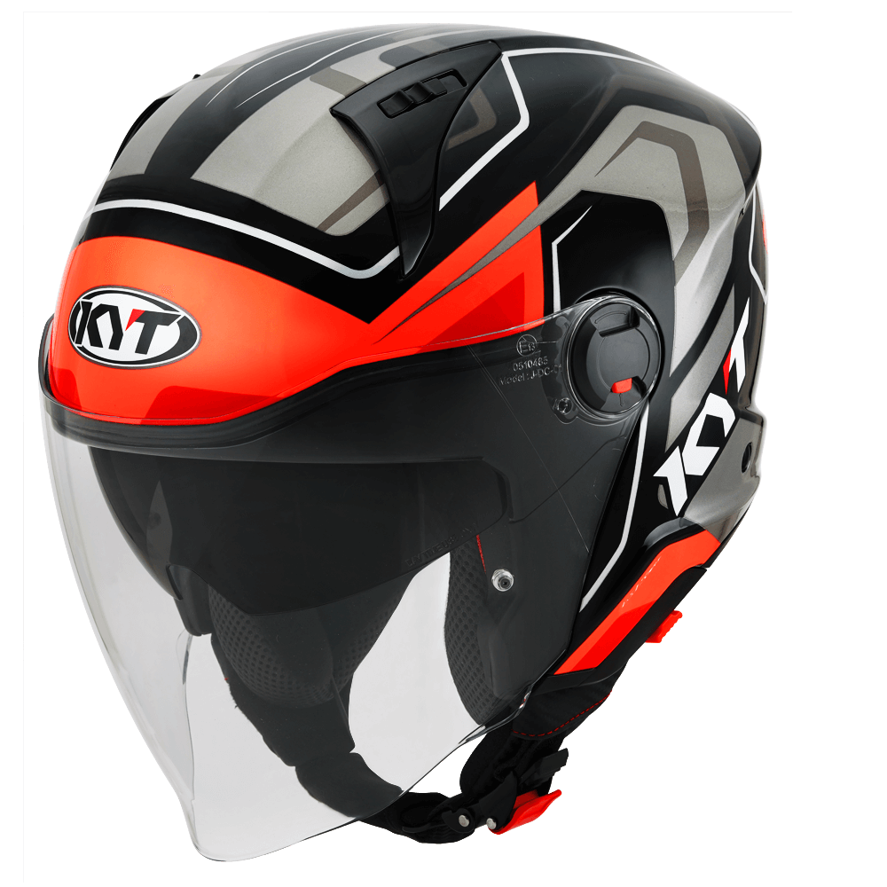 KYT D City Overtech Gloss Black Fluro Orange Helmet