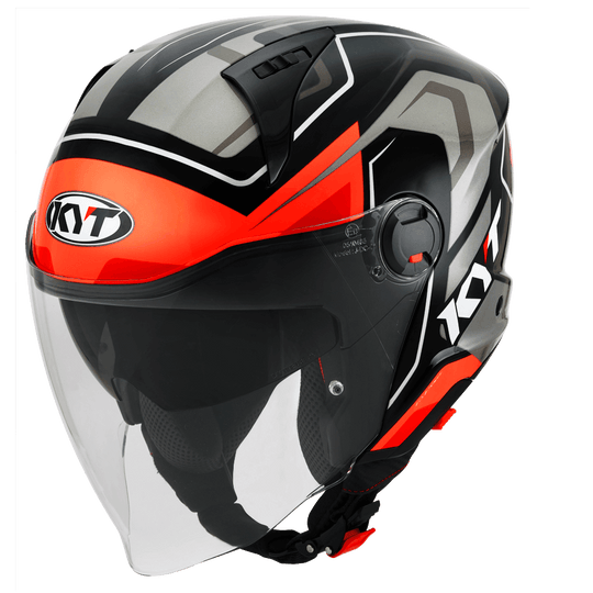 KYT D City Overtech Gloss Black Fluro Orange Helmet