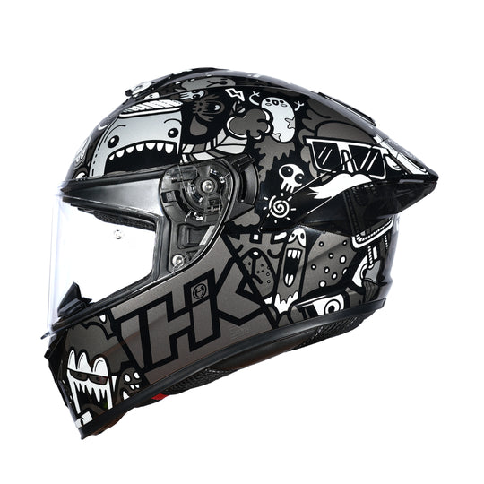 NHK K5R Doodle Gloss Black Silver Helmet