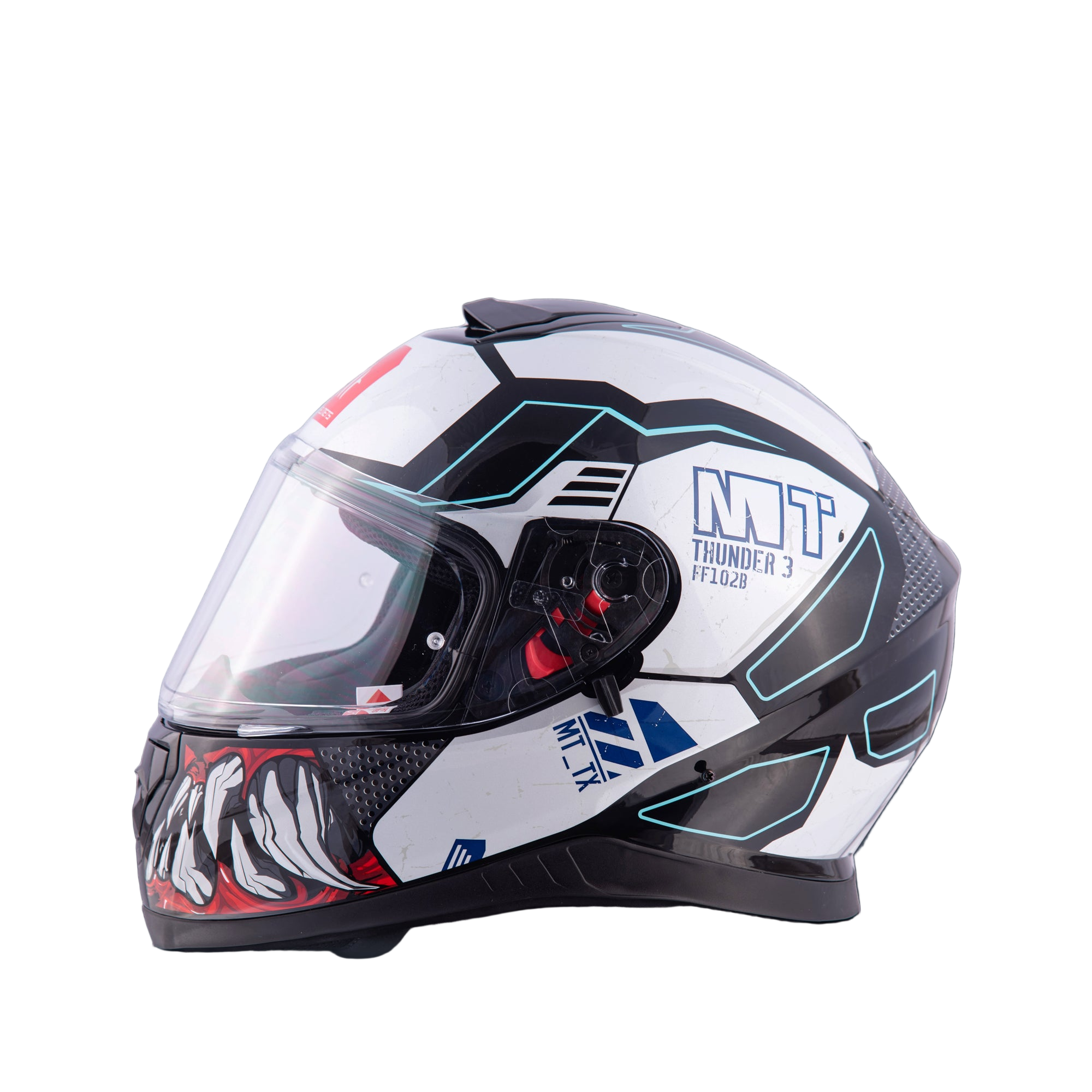 helmet spoiler for mt MT Thunder 3 SV Spoiler TX A7 Gloss White Blue Black Helmet– Moto Central