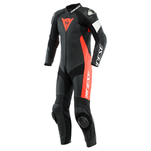 Dainese Tosa Men One Piece Motorcycle Perforated Leather Suit (Black Fluro Red White)
