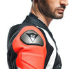 Dainese Avro 4 Men Two Piece Motorcycle Leather Suit (Black Matt Fluro Red White) - Moto Central