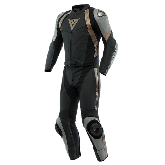 Dainese Avro 4 Men Two Piece Motorcycle Leather Suit (Black Matt Charcoal Grey Tibetian Platinum) - Moto Central