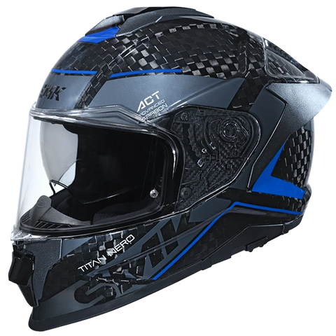 SMK Titan Carbon Nero Gloss Black Blue Grey (GL256) Helmet