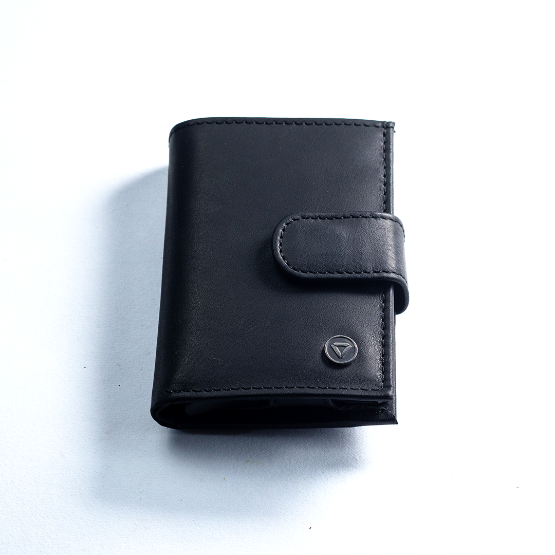 Leather Black Men's Trifold Quick Card Access Wallet/ Top 