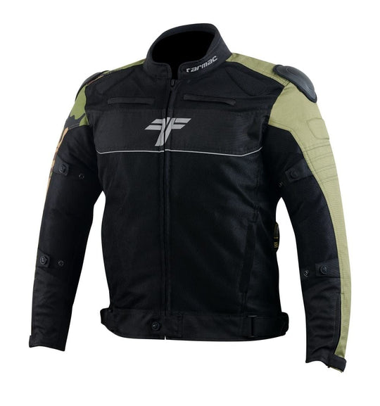 Tarmac One III Level 2 Riding Jacket with PU Chest Protectors (Black Army Camo Olive Green)