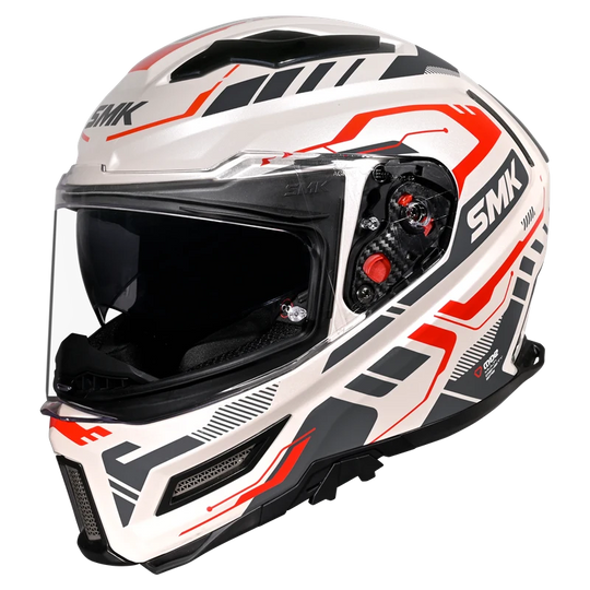 SMK Agnar Tektron Gloss Pearl White Grey Red (GL163) Helmet
