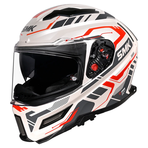SMK Agnar Tektron Gloss Pearl White Grey Red (GL163) Helmet