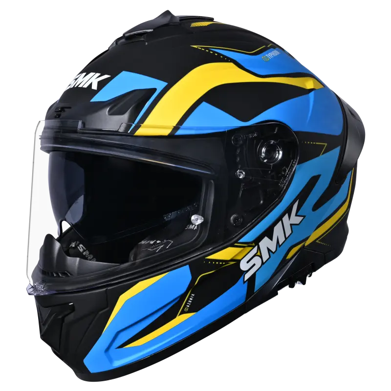 SMK Typhoon Azonix Gloss Black Blue Yellow (GL254) Helmet