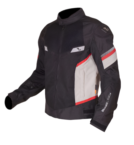 Bikeratti Veloce Mens Motorcycle Jacket (Black Light Grey Red)