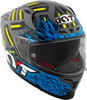 KYT Striker 2V Flaming Gloss Grey Blue Helmet