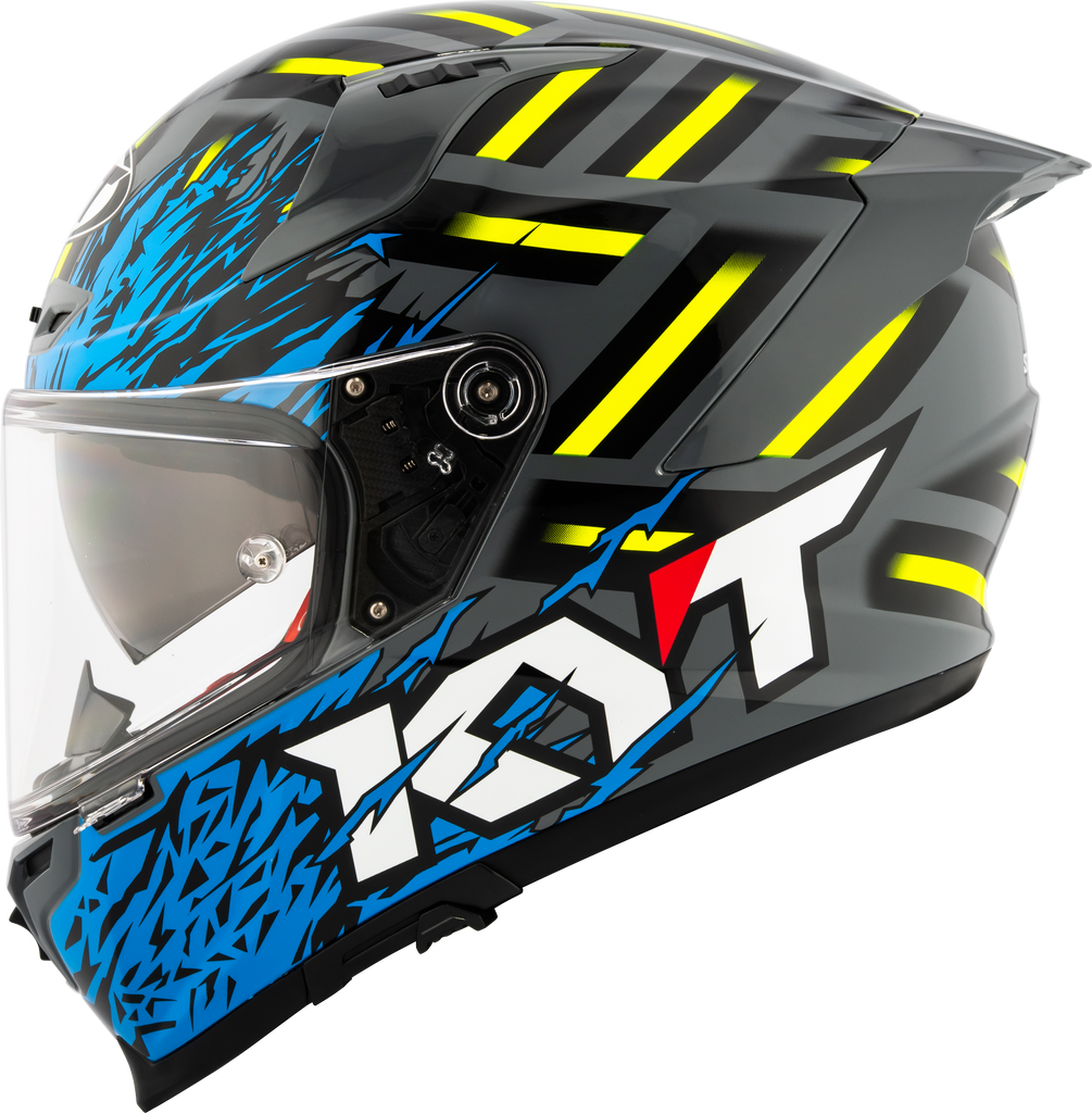 KYT Striker 2V Flaming Gloss Grey Blue Helmet